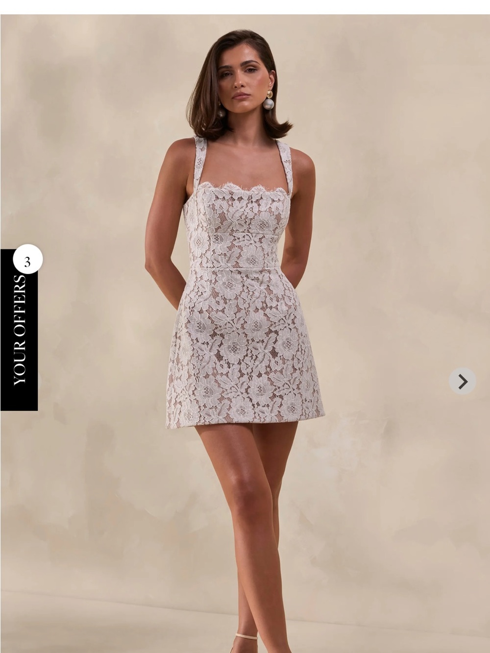 Club L London Ivory Lace Square-Neck Mini Dress